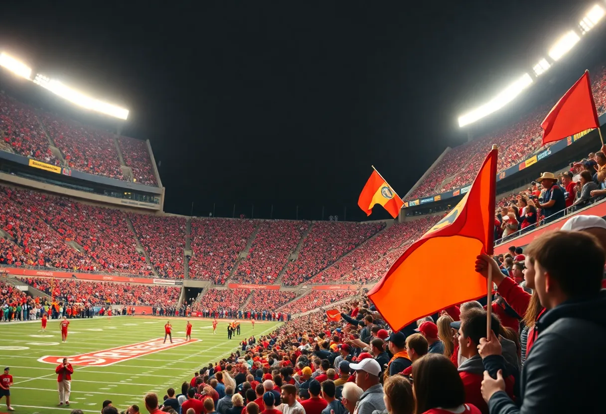 Crowd cheering in Kentucky Wildcats football stadium