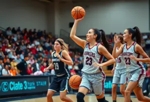 Team of women basketball players competing in a game