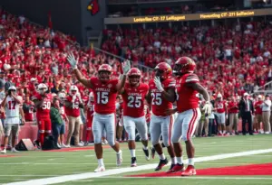 University of Louisville football team celebrating a touchdown in a game against Kentucky