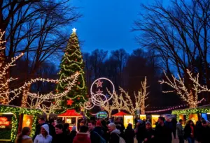 Winter wonderland holiday festivities in Louisville with lights and community engagement.