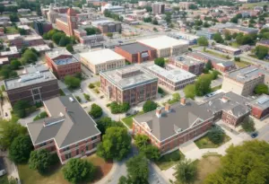 Aerial view of schools in Louisville, Kentucky for community engagement in education.