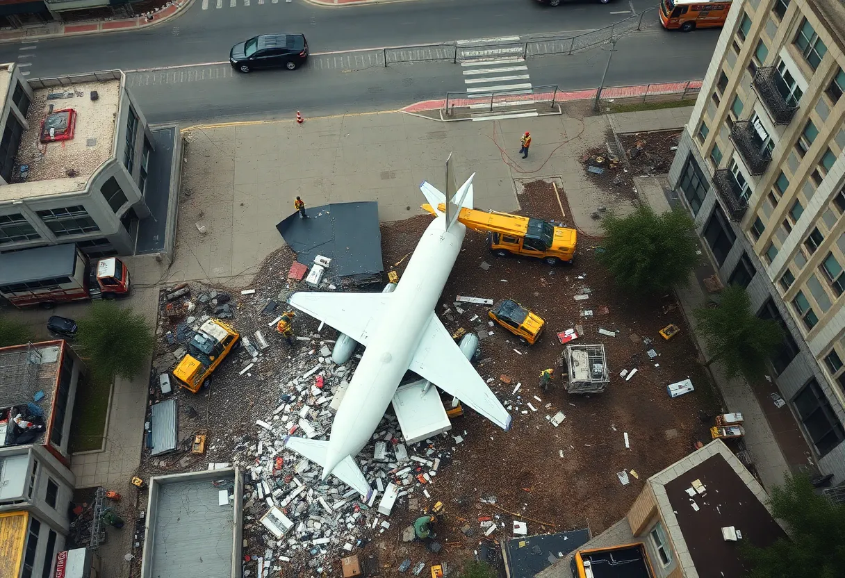 Emergency crews conducting cleanup after a UPS plane crash in Louisville.