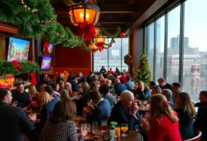 Guests enjoying the festive atmosphere at Merry at the Marriott holiday pop-up bar