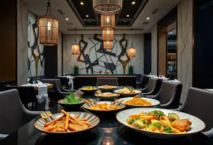 Interior view of Nami Modern Korean Steakhouse with Korean dishes