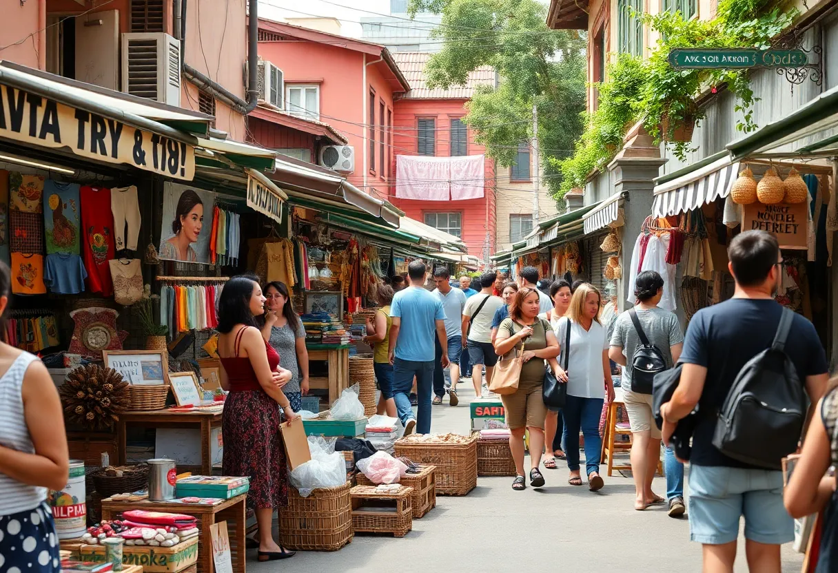 A lively market with local vendors and shoppers in Smoketown neighborhood.