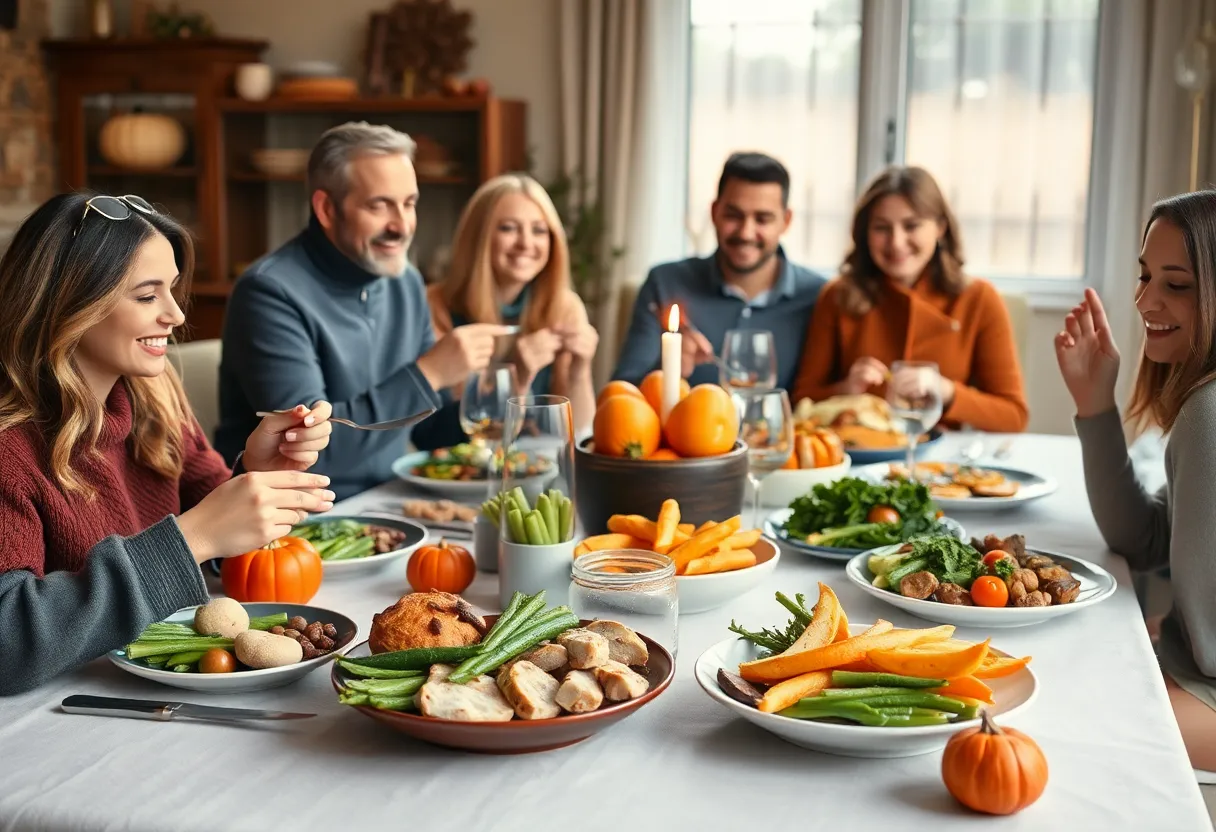 Family celebrating Thanksgiving with nutritious food suitable for Alzheimer’s patients