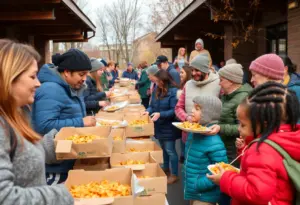 Volunteers distributing Thanksgiving meals to families in Louisville