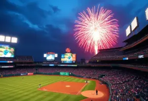 Fireworks at Thunder at Slugger Field during a baseball game