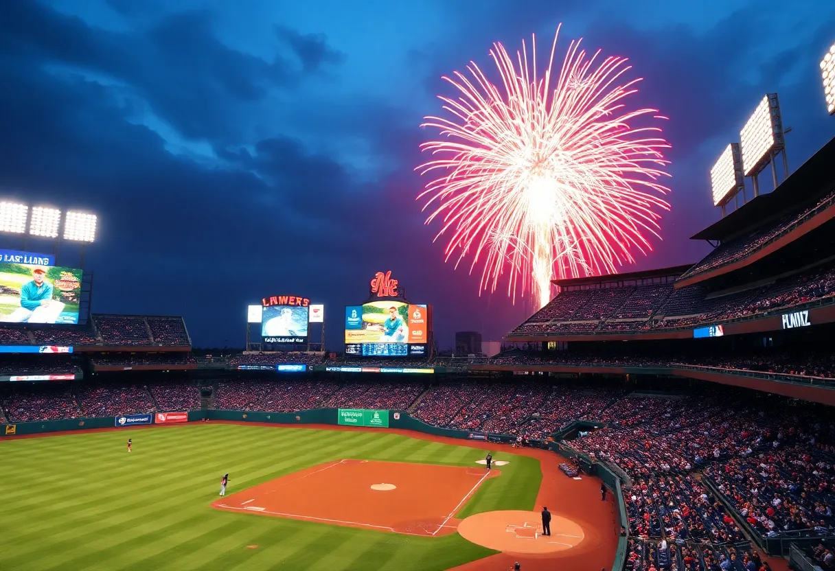 Fireworks at Thunder at Slugger Field during a baseball game