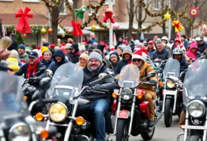 Motorcyclists participating in the Toys for Tots Motorcycle Run in Louisville.