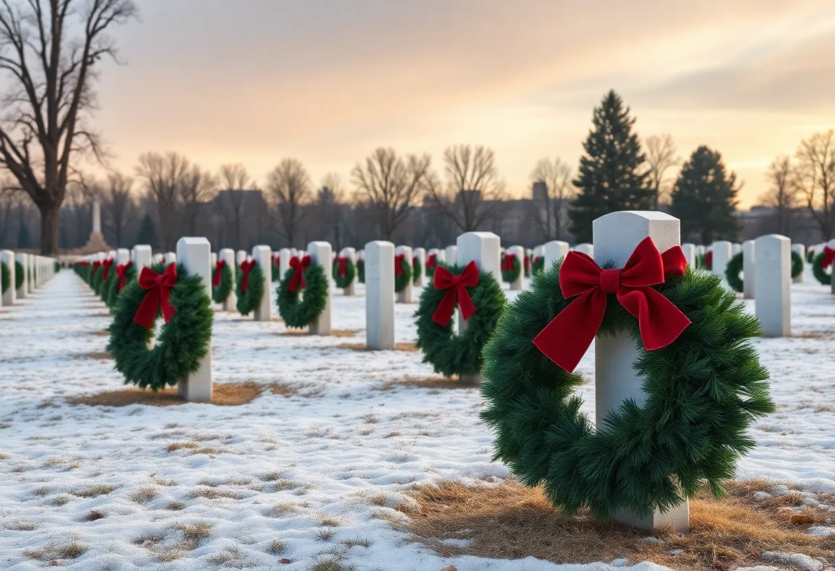 Wreaths on gravestones at Zachary Taylor National Cemetery