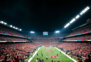 Crowd at the 2026 Rose Bowl featuring Indiana and Alabama