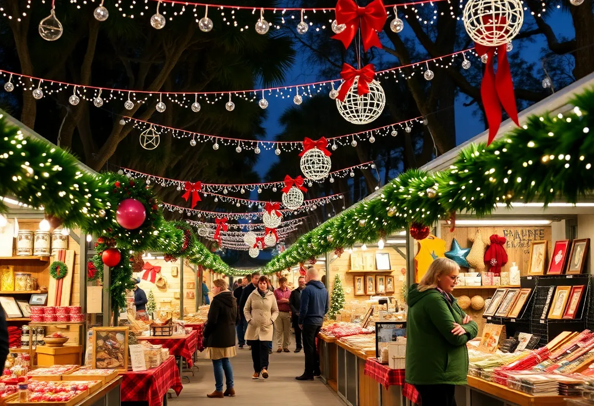 Vibrant scene of small businesses at the 3rd Turn Christmas Market in Tampa Bay