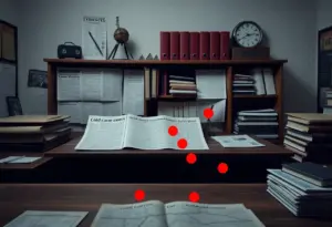 An office filled with evidence related to a cold case investigation