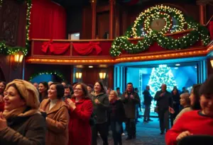 Audience entering the theater for A Christmas Carol