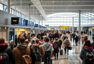 Travelers at Austin-Bergstrom International Airport preparing for nonstop flights.