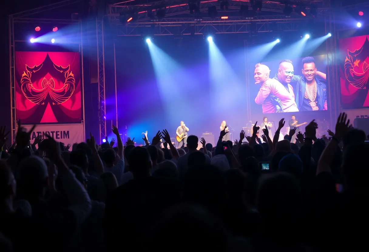 Vibrant music festival with artists performing on stage