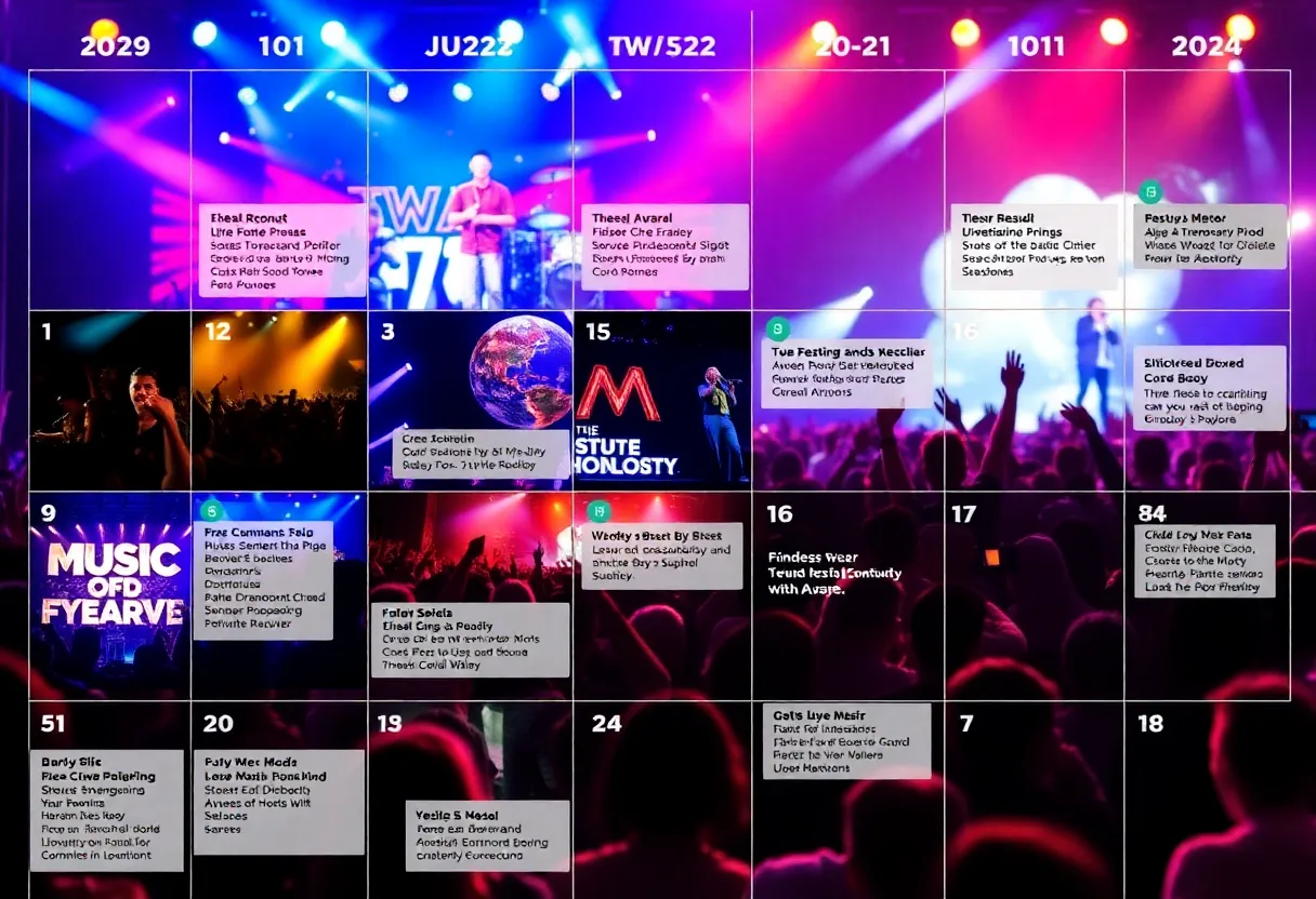 Image of Billboard's music industry events calendar highlighting various music events.