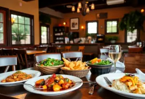 Interior of Blondie's & Jim's Bistro showcasing dining area and gourmet dishes.