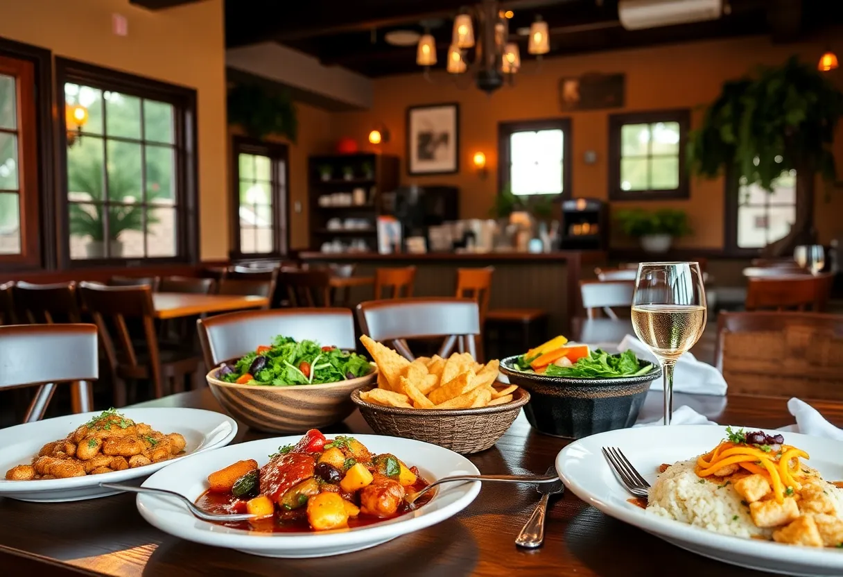 Interior of Blondie's & Jim's Bistro showcasing dining area and gourmet dishes.