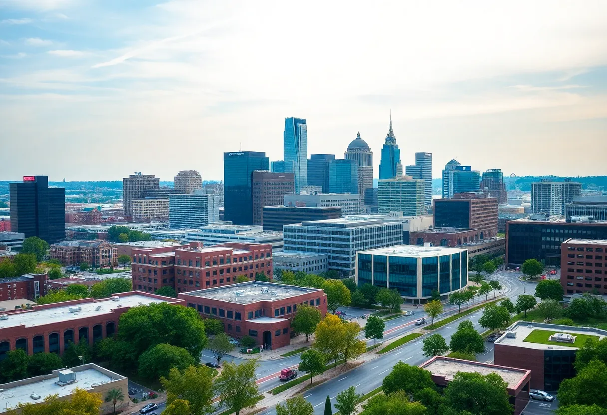 Louisville cityscape featuring healthcare facilities