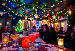Holiday decorations and cocktails at BUON NATALE pop-up bar