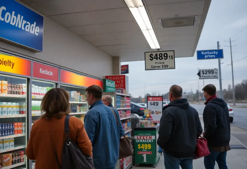 Convenience store in Kentucky with shoppers buying cigarettes.