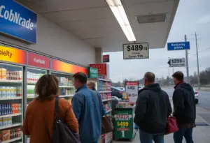 Convenience store in Kentucky with shoppers buying cigarettes.