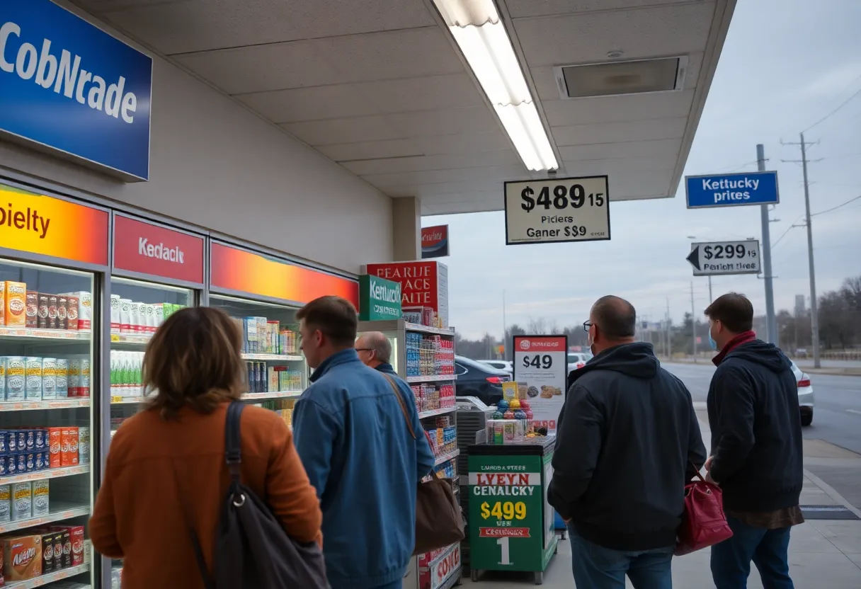 Convenience store in Kentucky with shoppers buying cigarettes.