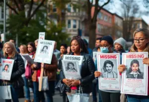 Community members gathering to help locate a missing elderly woman