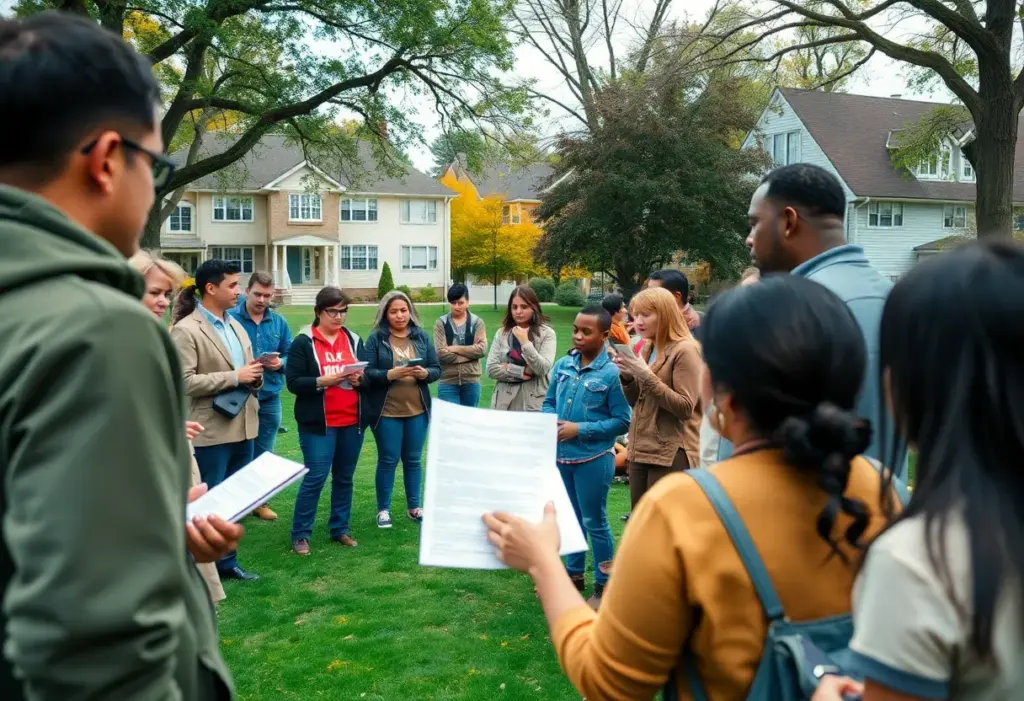 Community members discussing and sharing information about a missing person case.