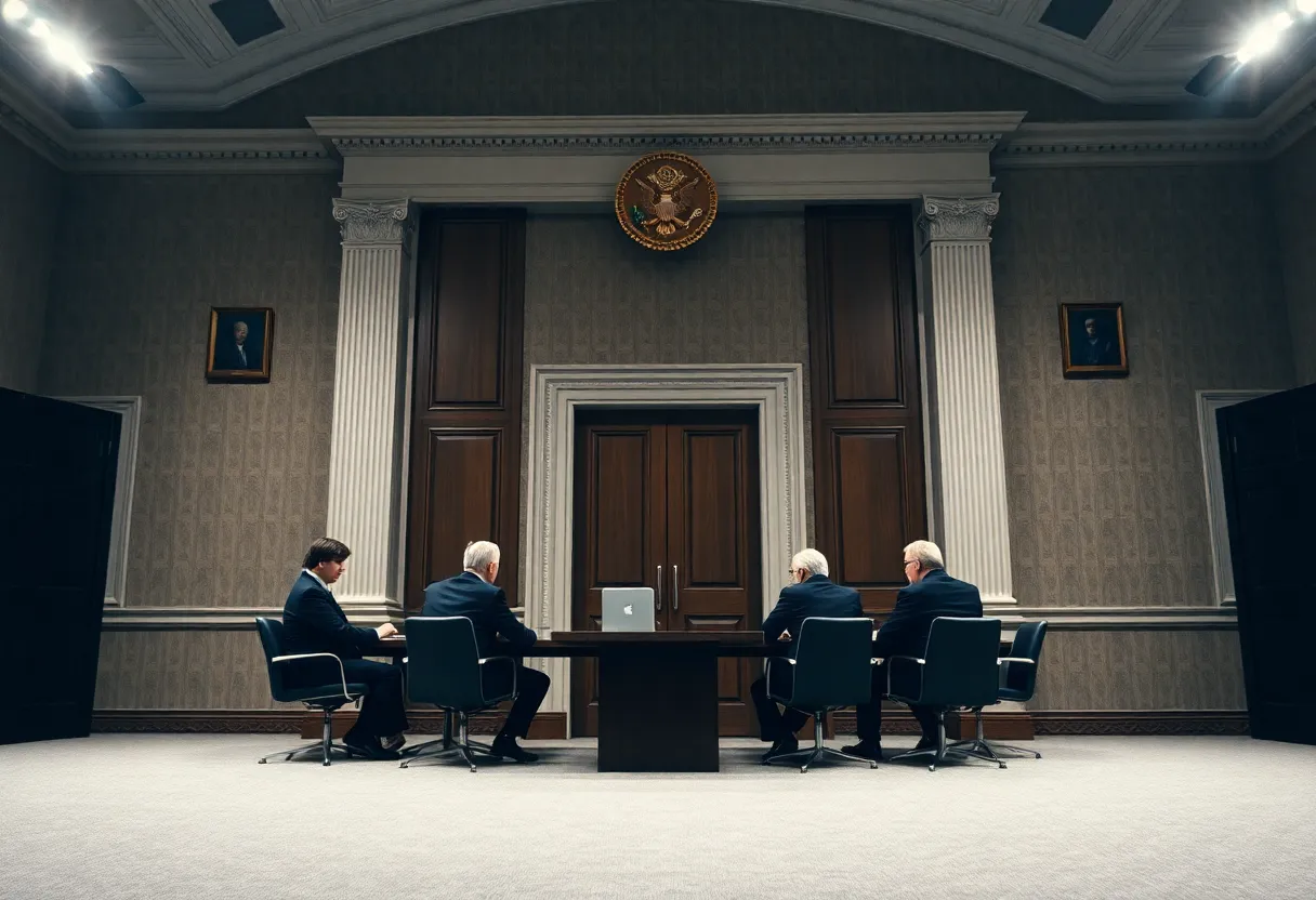 Illustration of a closed-door meeting in Congress