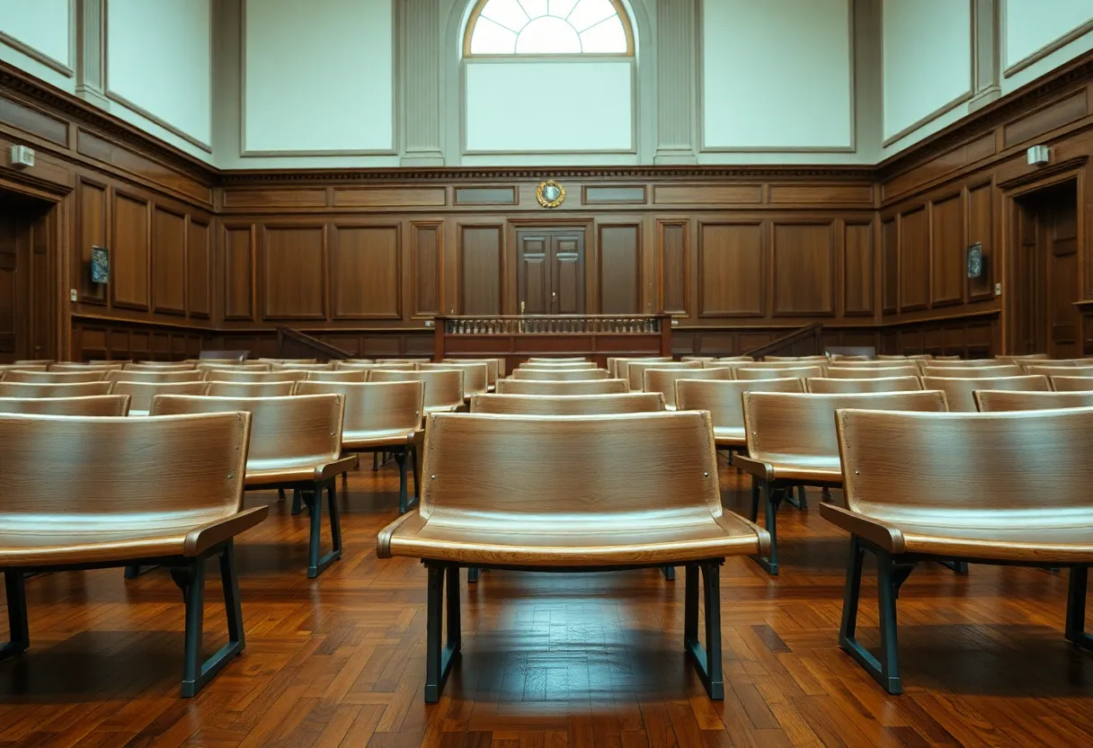 Empty courtroom awaiting trial