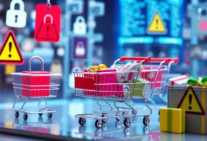 Digital shopping scene with security symbols