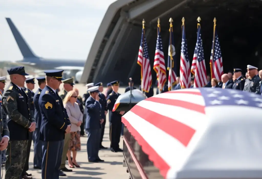 Dignified transfer ceremony honoring fallen service members at Dover Air Force Base