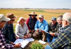 Farmers engaged in a finance management course, collaborating on financial strategies.