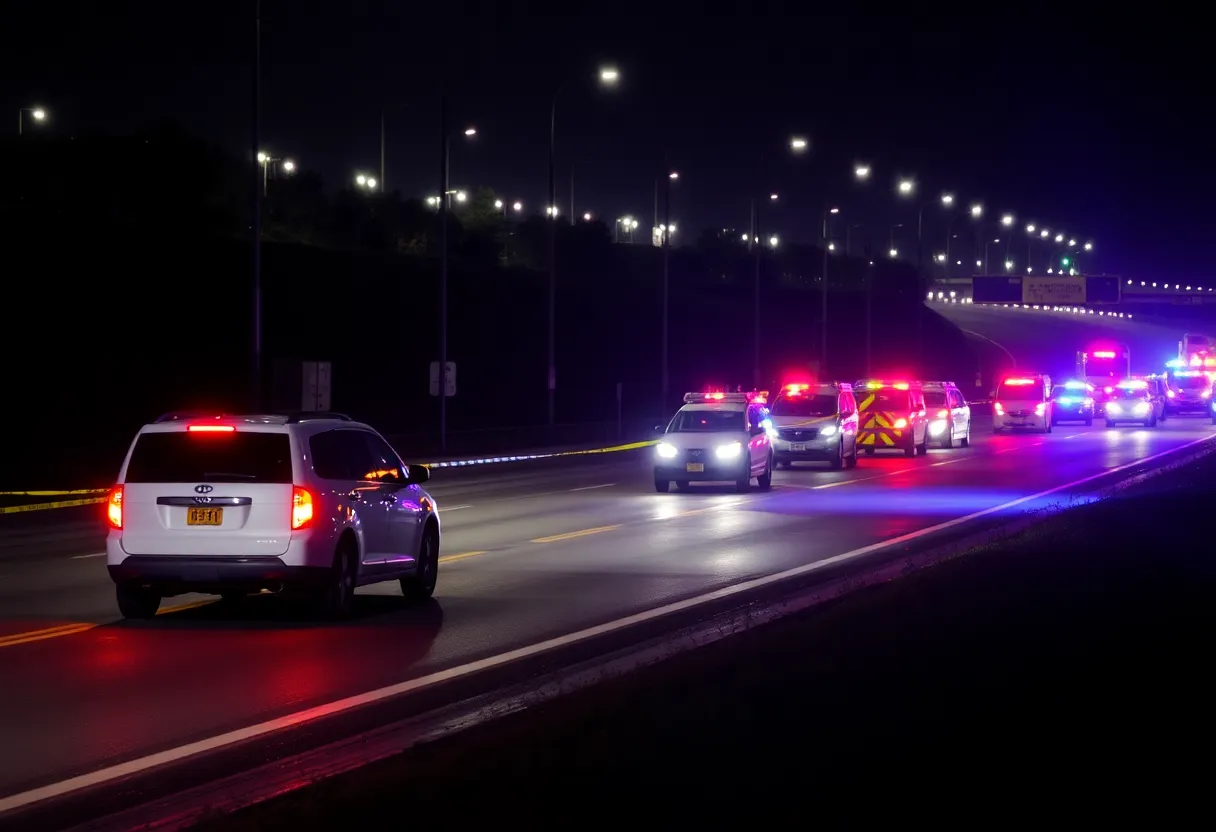 Emergency vehicles at the scene of a fatal crash on Preston Highway