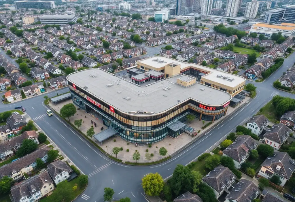 Aerial view of a proposed multi-tenant retail center in Fern Creek