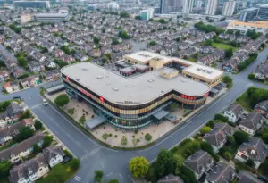 Aerial view of a proposed multi-tenant retail center in Fern Creek