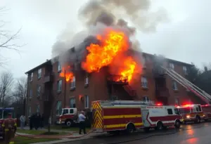 Firefighters responding to an apartment complex fire in Louisville, KY