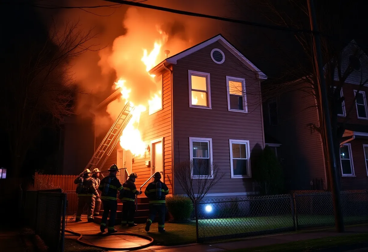 A firefighter extinguishing flames in a vacant home in Louisville's Portland neighborhood.