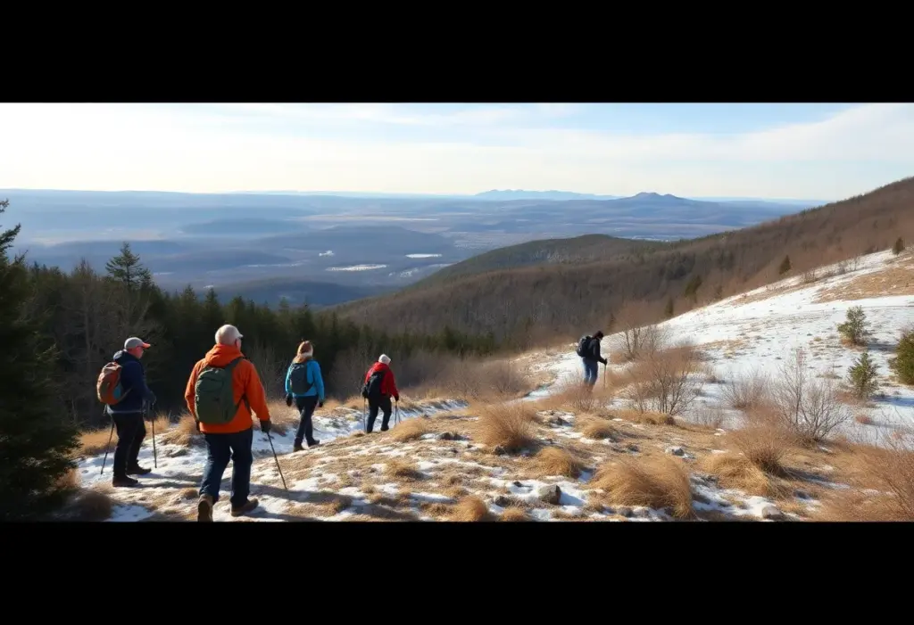 Hikers enjoying a guided hike on New Year's Day in a state park