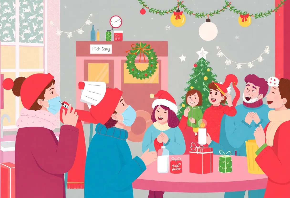 People celebrating safely during the flu season in Louisville.