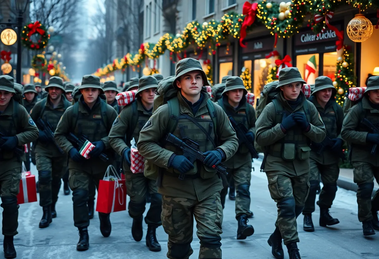 Soldiers marching during the Toy Ruck at Fort Knox