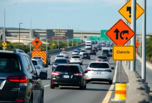 Traffic delays on Gene Snyder Freeway during construction work
