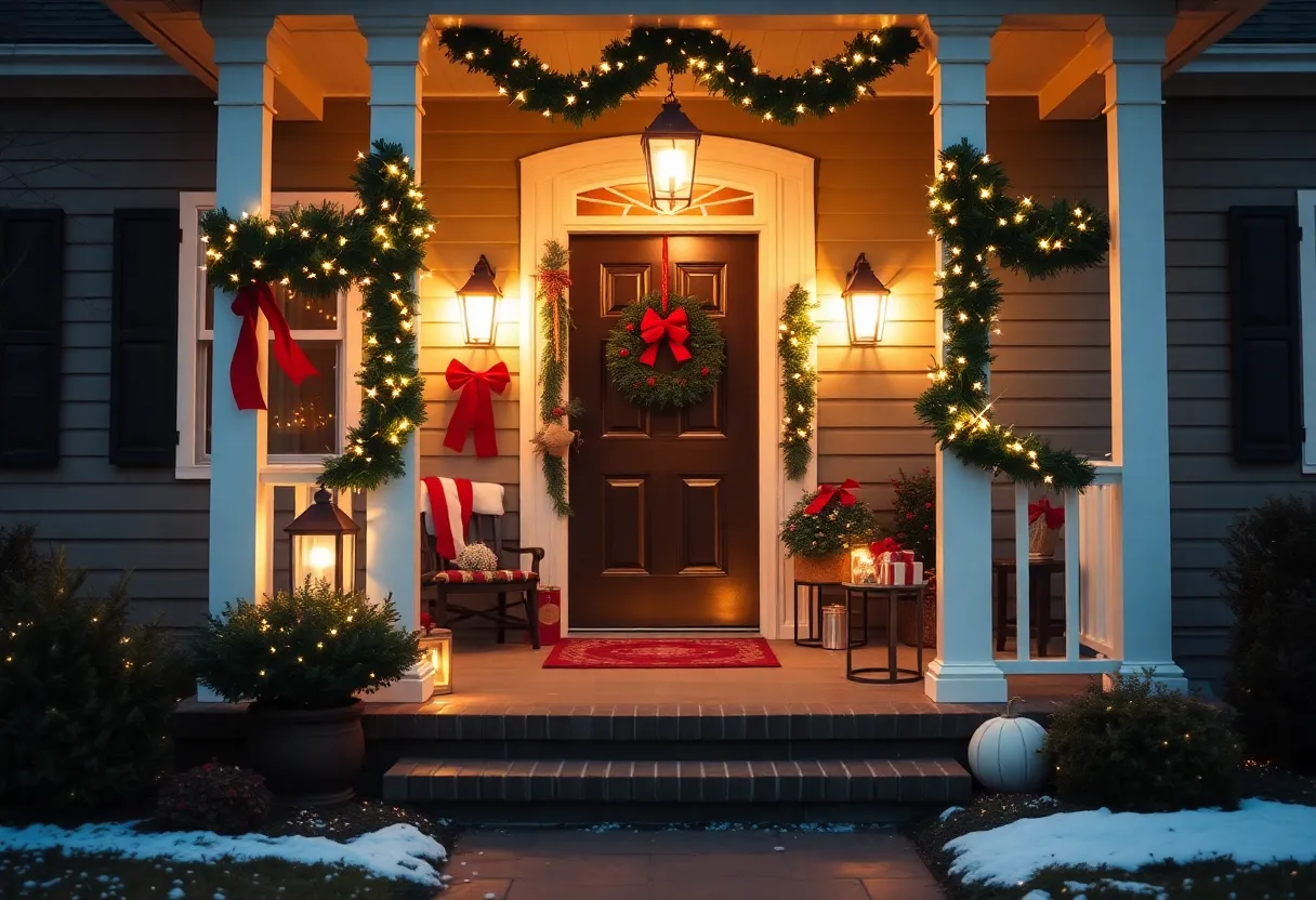 A home decorated for the holidays representing support for military families.