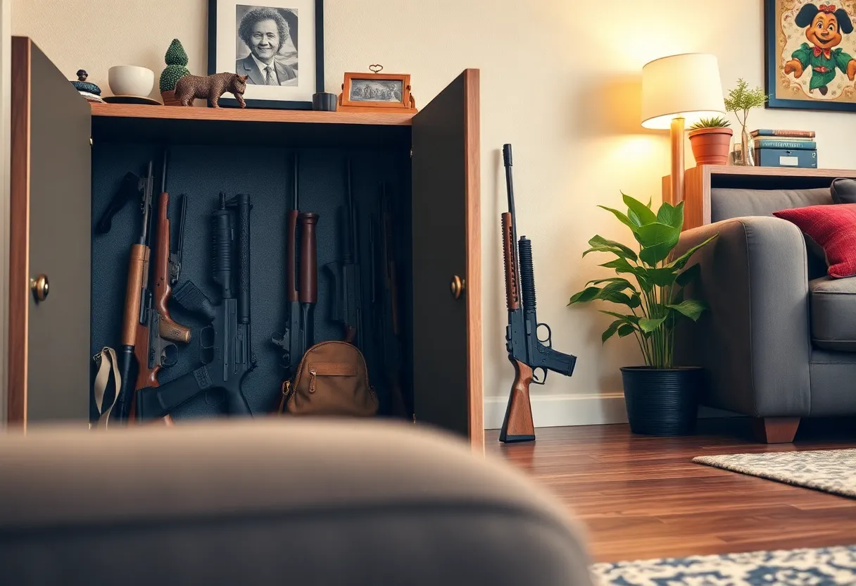 Illustration emphasizing responsible firearm storage.