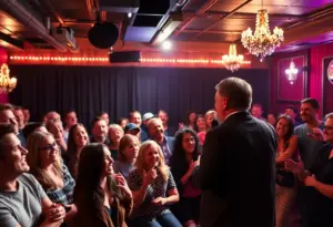 Comedian Guy Torry performing in front of a laughing audience.