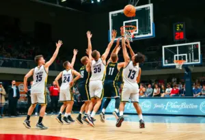 Harlem Globetrotters performing basketball tricks during their Centennial Tour