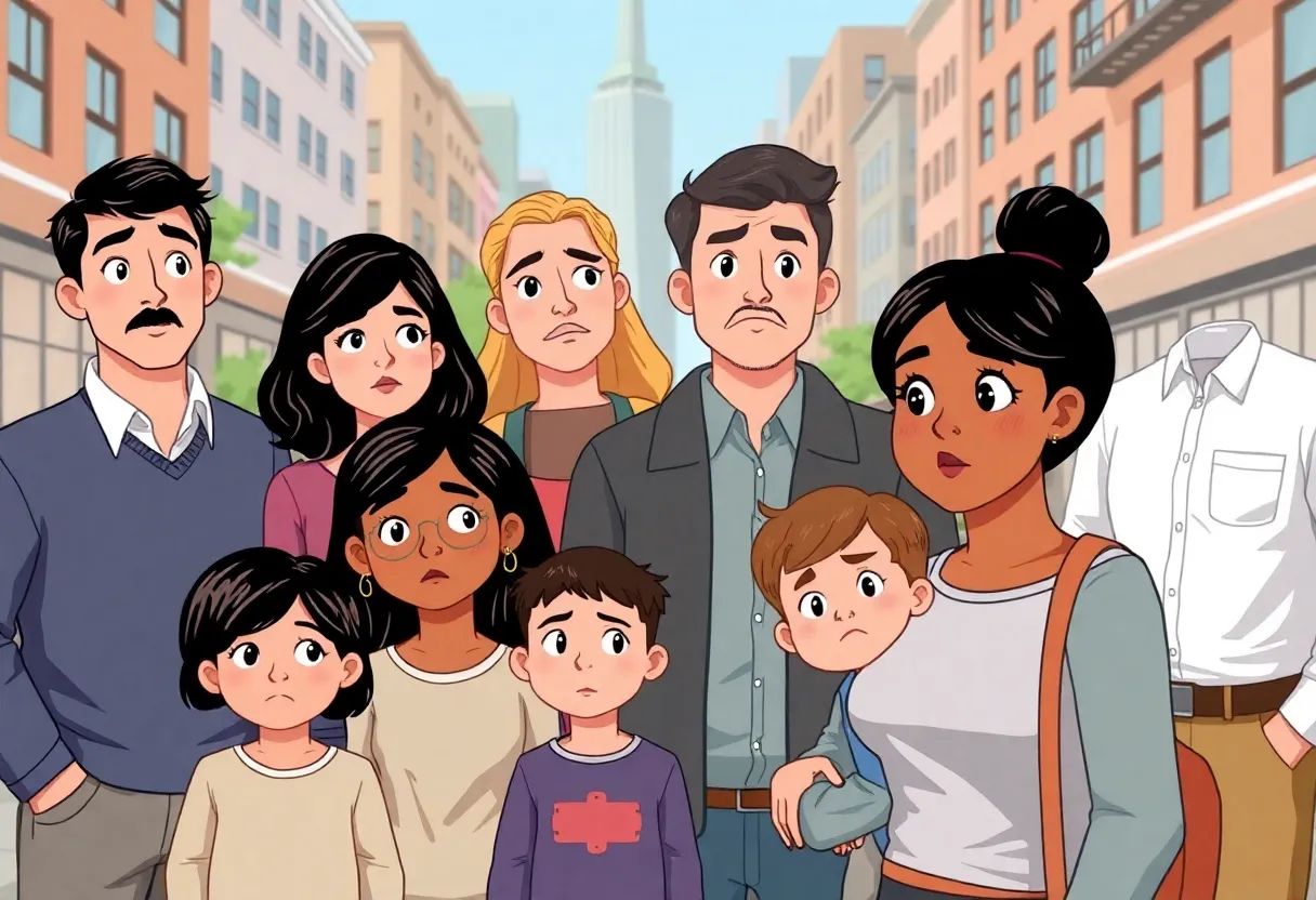 Illustration of families and business owners concerned about health insurance premium increases.